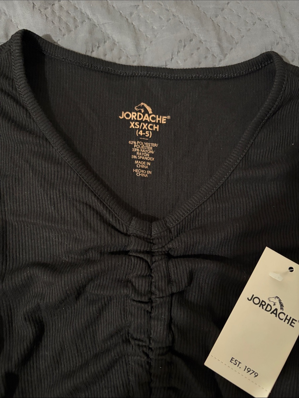 Jordache Black Ribbed Ruched V-Neck Tank Top